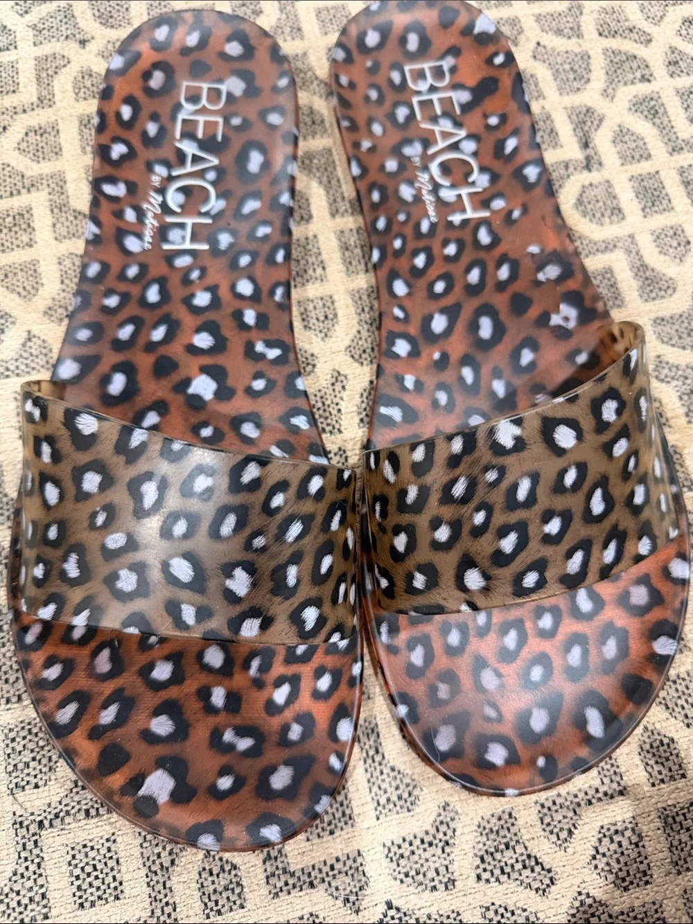 Leopard Print Slide Sandals - Brown